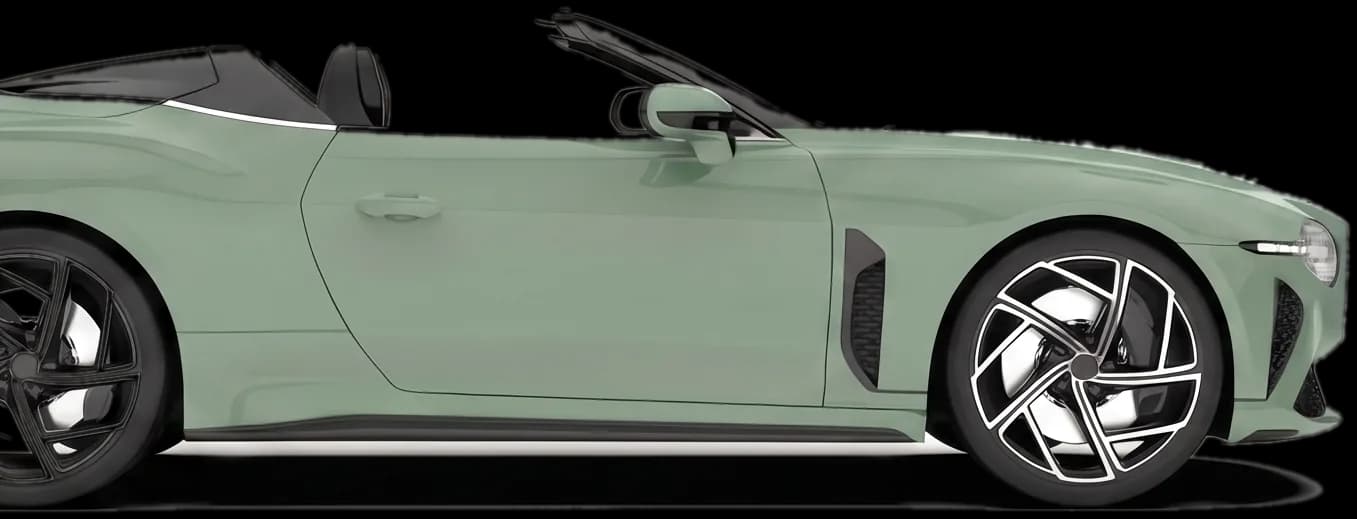 Sage green convertible, side view